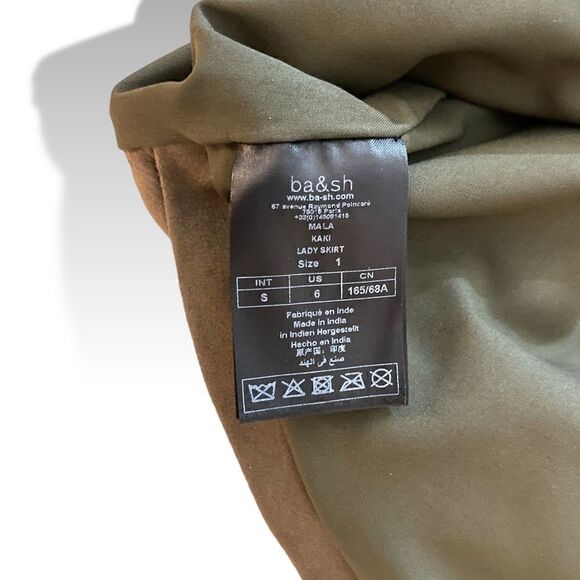 BA&SH Goat Leather Olive Green Mini Skirt |Size: S| - Picture 3 of 7